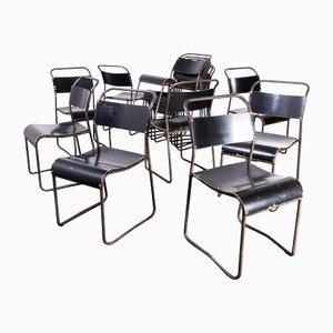 Tubular Metal Black Seat Dining Chairs from Remploy, 1950s, Set of 14