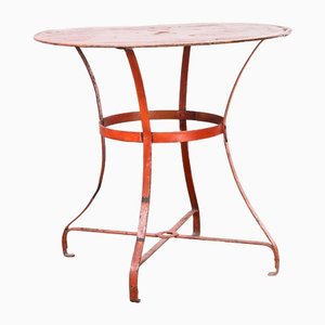 French Red Metal Round Garden Dining Table, 1950s