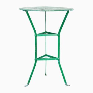 Small French Metal Green Round Gueridon Table, 1950s