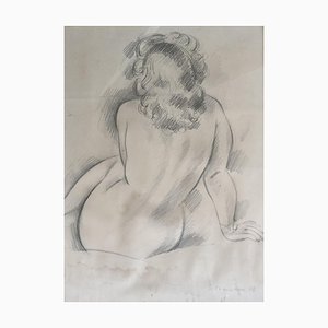 Emile-François Chambon, Femme nue de dos, siglo XX, Lápiz sobre papel