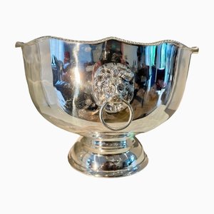 Large Antique Silver Lion's Head Champagne Ice Bucket Stamped with Sheffield Hallmark, 1910