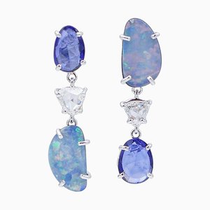 Opal, Sapphire, Diamond & Platinum Dangle Earrings, 1960s, Set of 2