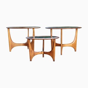 Mid-Century Modern Sculptural Glass Walnut End Tables, 1960s, Set of 3