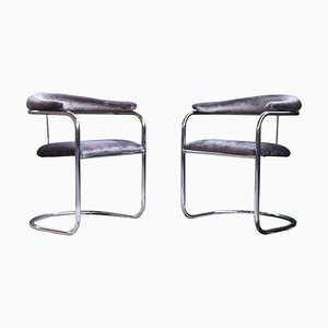 Mid-Century Modern Bent Chrome Cantilever Chairs by Anton Lorenz for Thonet, 1960s, Set of 2