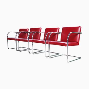 Rote Mid-Century Modern Stühle von Mies Van Der Rohe für Thonet, 1970er, 4er Set