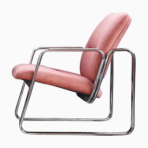 Postmodern Bauhaus Style Chrome Lounge Chair with Knoll Fabric from Vecta Zermatt, 1980s