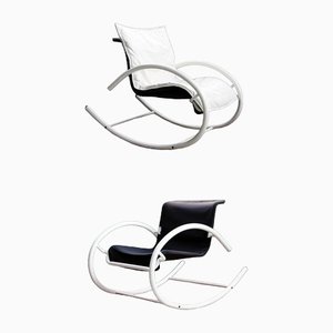 Metal and Black Leather Ellipse Rocking Chair by Les Amisco, 1980s