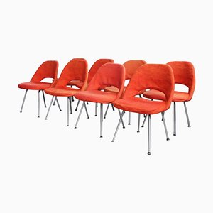 Mid-Century Modern Chefsessel aus verchromtem Stahl & orangefarbener Wolle von Eero Saarinen für Knoll, 1960er, 8 . Set