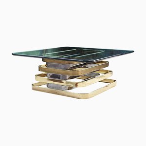 Postmodern Stacked Chrome, Brass & Beveled Glass Coffee Table, 1970s