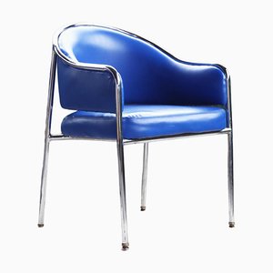 Postmodern Royal Blue Chrome Armchair by Shelby Williams, 1980s