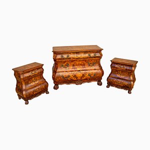 Dresser and Bedside Tables with Dutch-Style Inlays, 1970s, Set of 3