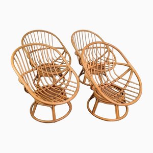 Vintage Egg Chairs in Rattan, 1980s, Set of 4
