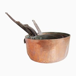 Casserole Copper Iron Pots, 1890s, Set of 5