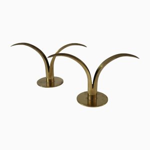 Brass Lily Candleholders by Ivar Alenius Björk for Ystad Metall, 1930s, Set of 2