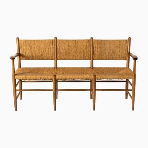Mid-Century Modern Bench with Oak and Straw