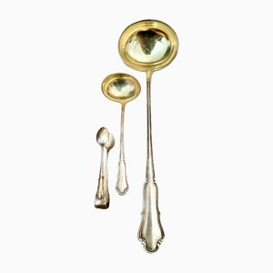 Silver Serving Ladles and Tong, 1890s, Set of 3