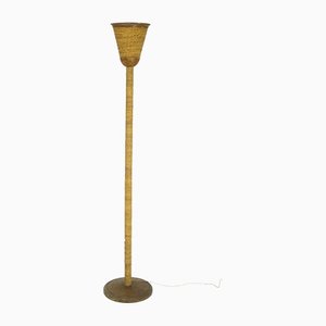 Lámpara de pie italiana vintage de madera y cuerda, años 40