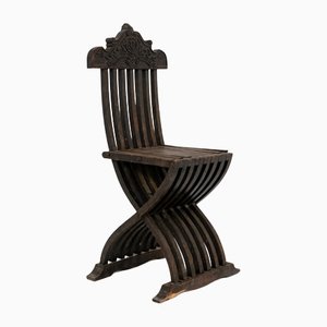 Italian Inlaid Wood Foldable Chair, 1930s