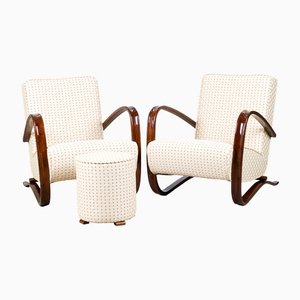 H-269 Armchairs and Stool attributed to Jindřich Halabala for UP Závody, 1930s, Set of 3