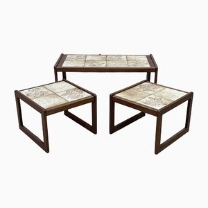 Nesting Tables with Tiled Trays, 1970s, Set of 3