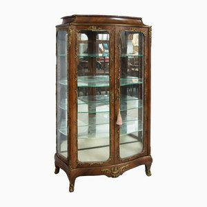 Antique French Napoleon III Showcase in Exotic Wood with Marble Top in Red, 1800s