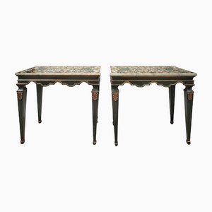 Antique Console in Lacquered and Golden Wood with Inlaid Marble Tops, 1900s, Set of 2