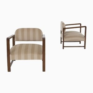 Vintage Italian Wood and Fabric Armchairs, 1950s, Set of 2