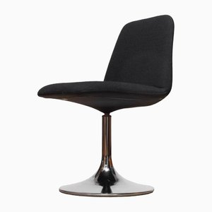 Black Wool and Chrome Tulip Base Vinga Swivel Chair by attributed to Börje Johanson, Sweden