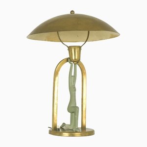 Italian Art Deco Brass & Metal Table Lamp with Stylized Figure, 1940s