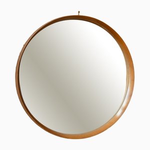 Specchio rotondo con cornice in teak, Italia, anni '60