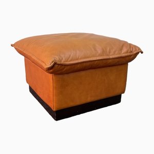 Brown Leather Pouf, 1970s