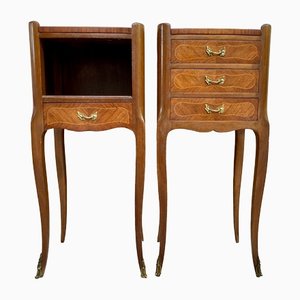 Vintage French Nightstands in Marquetry and Bronze Hardware, 1920, Set of 2