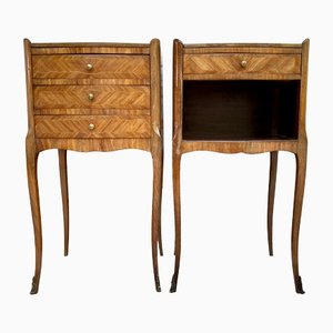 Vintage French Nightstands in Marquetry and Iron Hardware, 1940, Set of 2