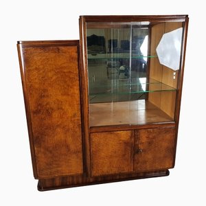 Art Decò Credenza with Sliding Glass and Glass Shelves, 1940s