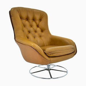 Mid-Century Finland Leather Swivel Armchair attributed to Peem, 1970s