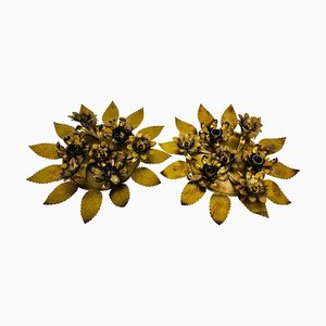 Florentiner goldene florale Einbauleuchten, 1960er, 2er Set