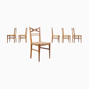 Dining Chairs in Beech & Rope, 1950s, Set of 6