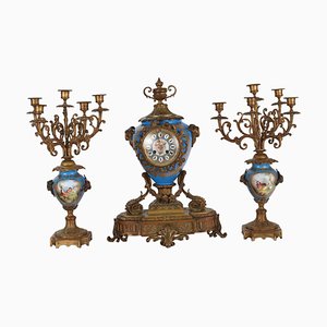 Reloj tríptico de bronce, siglo XIX. Juego de 3
