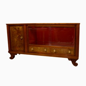 Art Deco Sideboard in Walnut Briar with Sliding Glass, Italy, 1940s