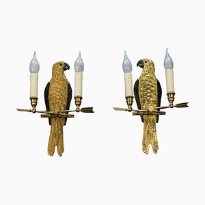 French Gilt Bronze Parrot Wall Sconces, 1970s, Set of 2