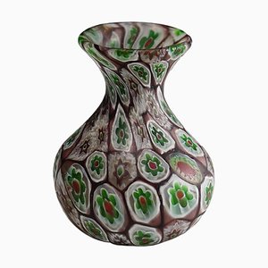 Kleine Millefiori Vase in Lila, Grün & Weiß von Toso Murano, 1890er