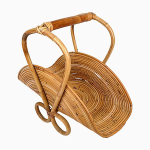 Mid-Century French Riviera Magazine Rack in Bamboo and Rattan, 1960s