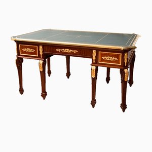 Antique Napoleon III French Desk in Exotic Woods with Golden Bronze Applications, 1800s