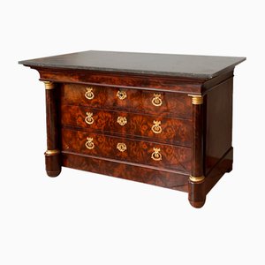 Antique French Empire Chest of Drawers in Mahogany with Belgium Black Marble Top, 1800s