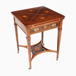 19th Century Victorian Marquetry Envelope Card Table