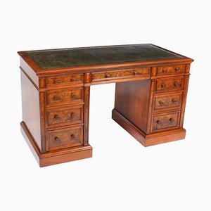 19th Century Burr Walnut Pedestal Desk by Gillow & Co