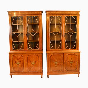Early 20th Century Edwardian Inlaid Satinwood Bookcases attributed to Maple & Co, 1890s, Set of 2