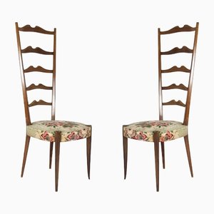 Italienische Stühle aus Holz & Stoff mit hoher Rückenlehne von Minotti, 1950er, 2er Set