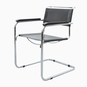 S34 Chair in Black Leather by Mart Stam for Thonet