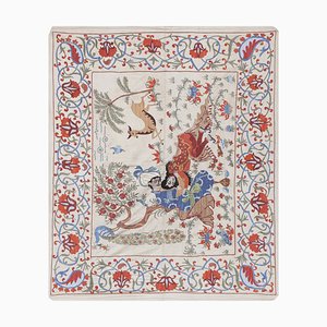 Vintage Folk Art Silk Suzani Tapestry, Uzbekistan